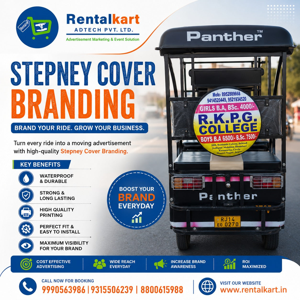 E Rickshaw Stepney Cover Branding in Delhi – Affordable Outdoor Advertising Solutions by Rentalkart Adtech Private Limited