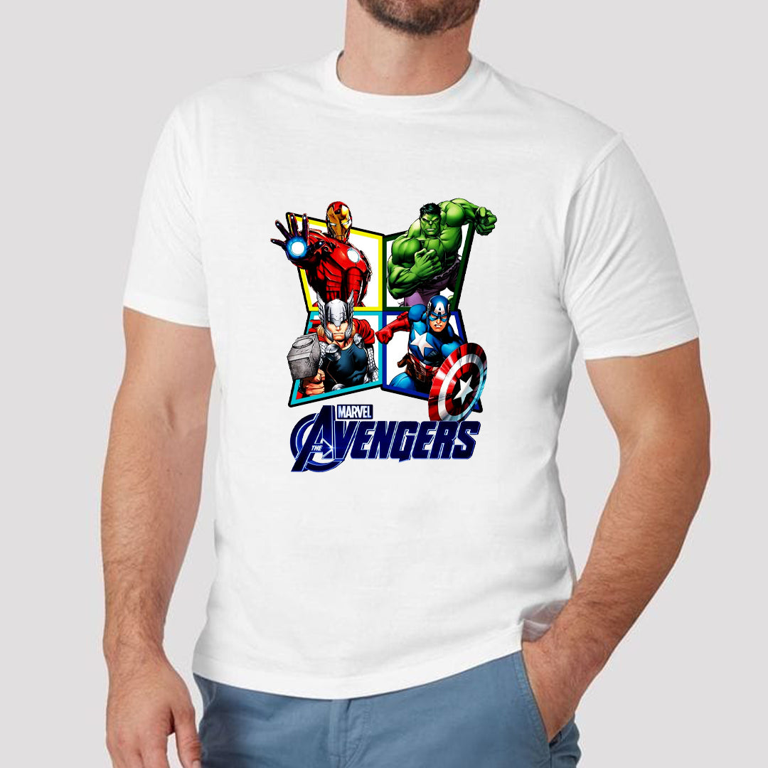 Avengers Superhero Printed T-Shirt for Men | Marvel Style Graphic Tee | Cotton Polyester A4 Print | Rentalkart Adtech Pvt Ltd