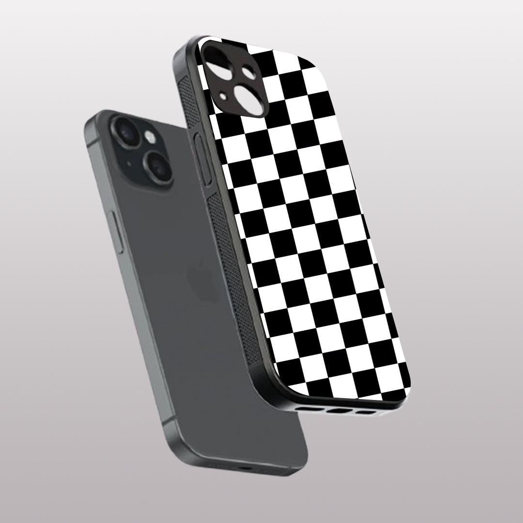 Black & White Check Pattern phone case for iphone 14 plus | Glass case