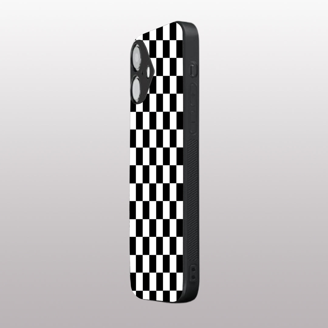 Black & White Check Pattern phone case for iphone 16 plus | Glass case