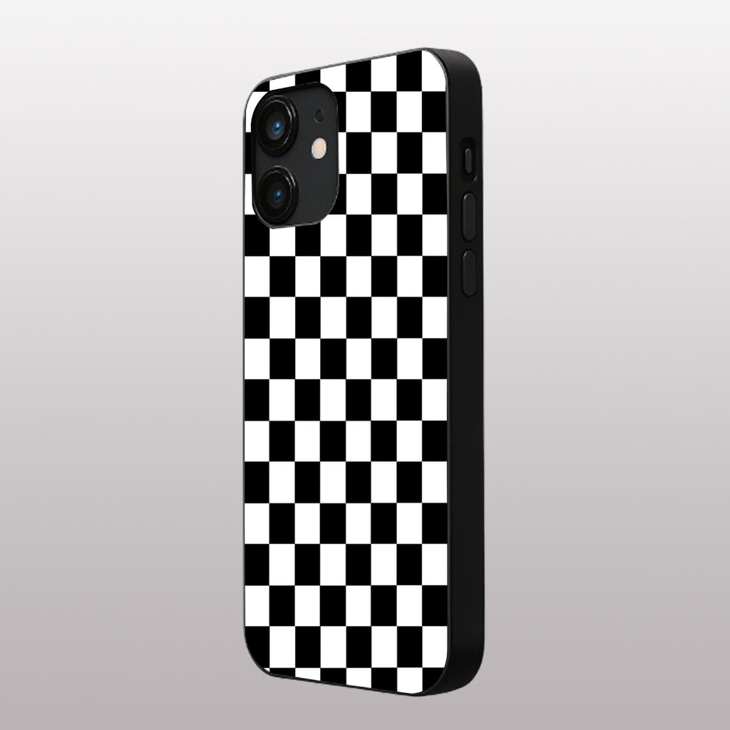 Black & White Check Pattern phone case for iphone 12 mini|Glass case