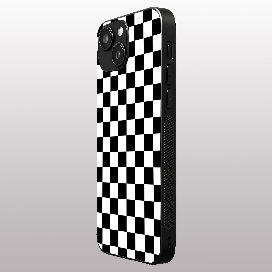 Black & White Check Pattern phone case for iphone 15 | Glass case