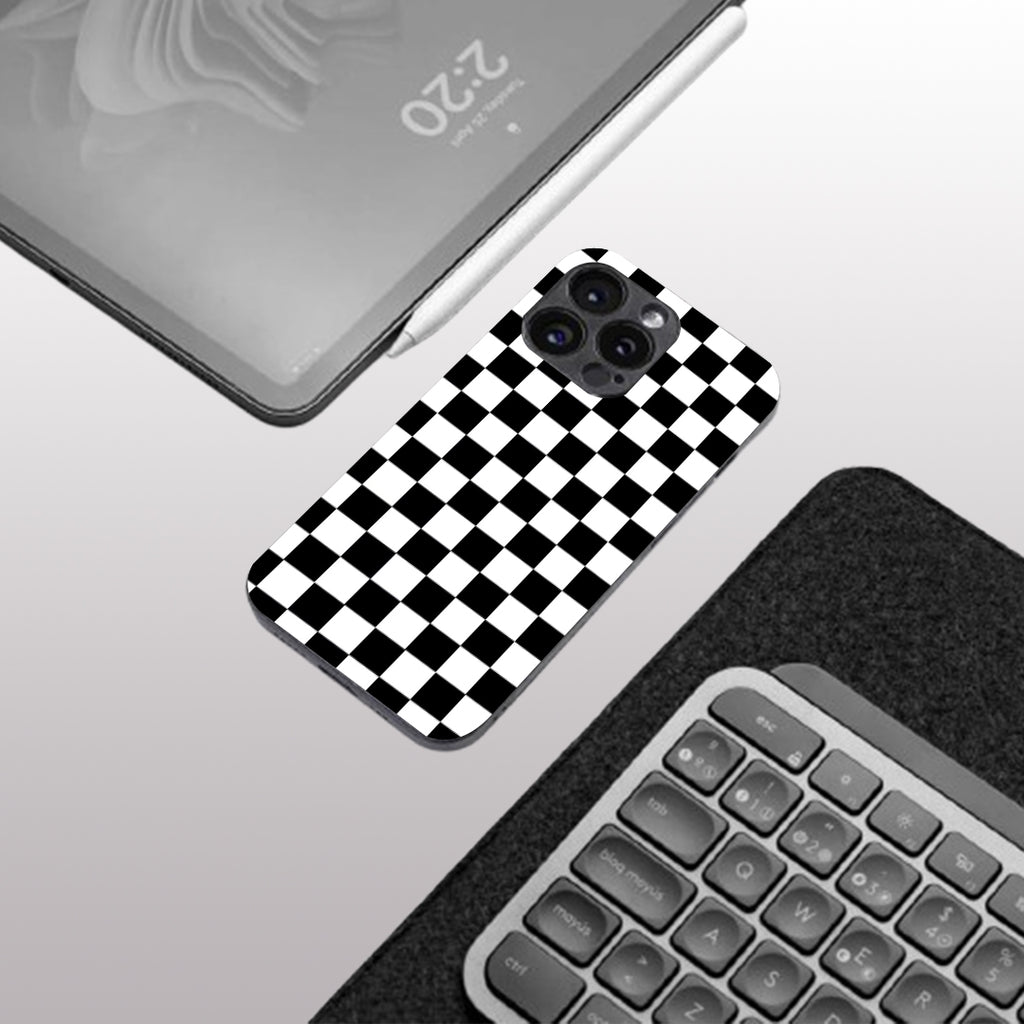 Black & White Check Pattern phone case for iphone 16 pro max | Glass case