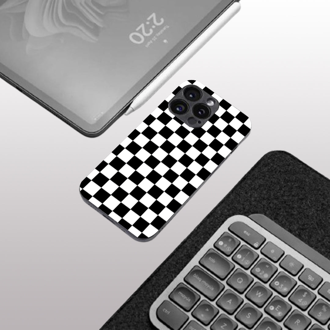 Black & White Check Pattern phone case for iphone 16 pro max | Glass case