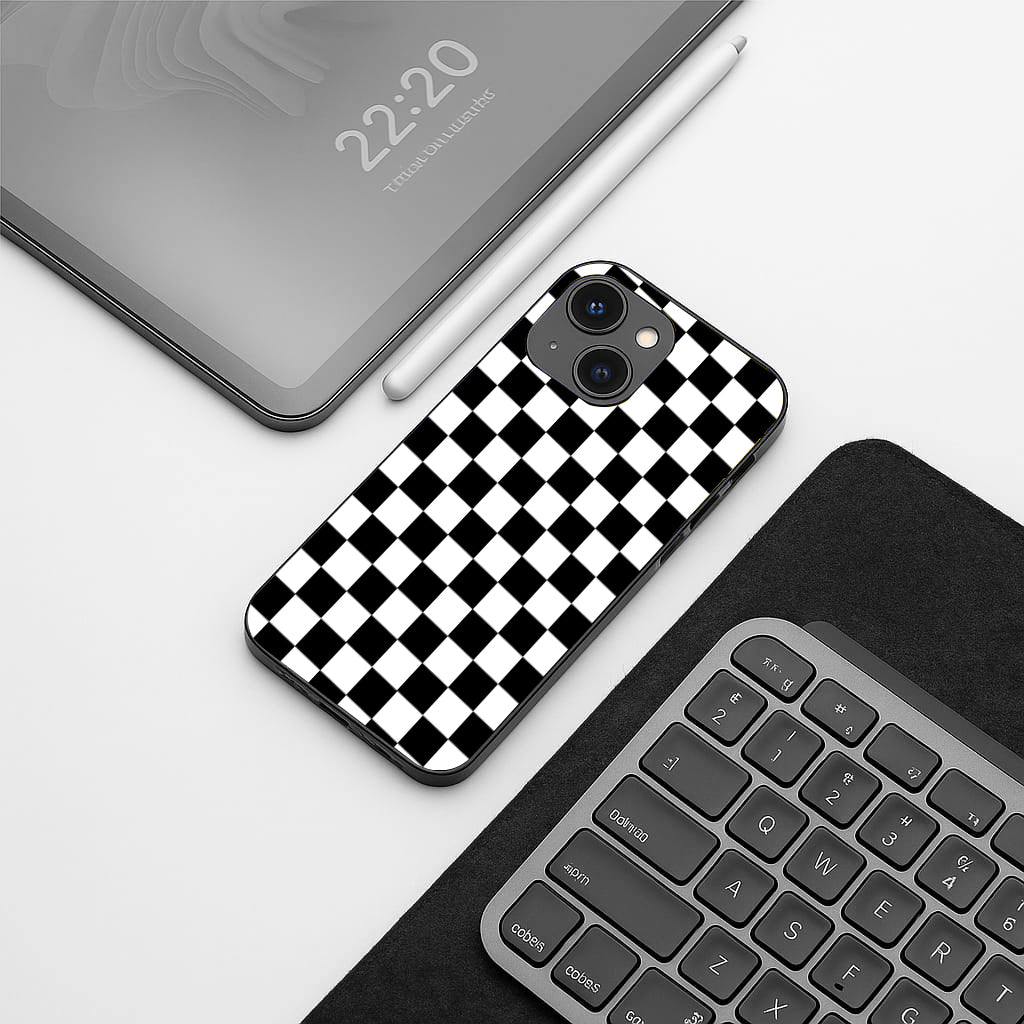 Black & White Check Pattern phone case for iphone 13 |Glass case
