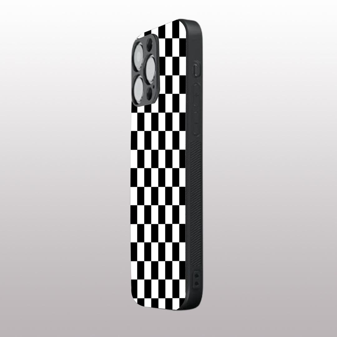 Black & White Check Pattern phone case for iphone 15 pro | Glass case