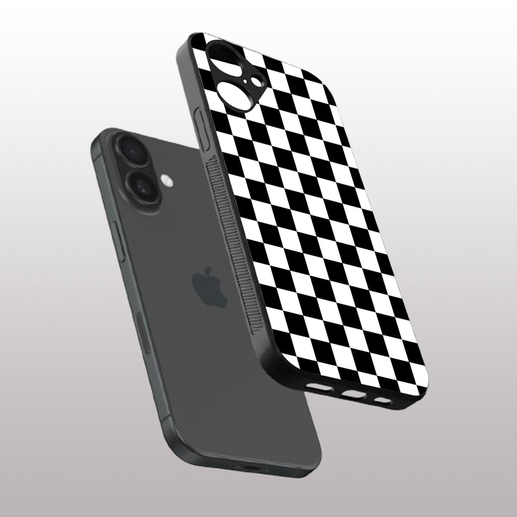 Black & White Check Pattern phone case for iphone 16 plus | Glass case