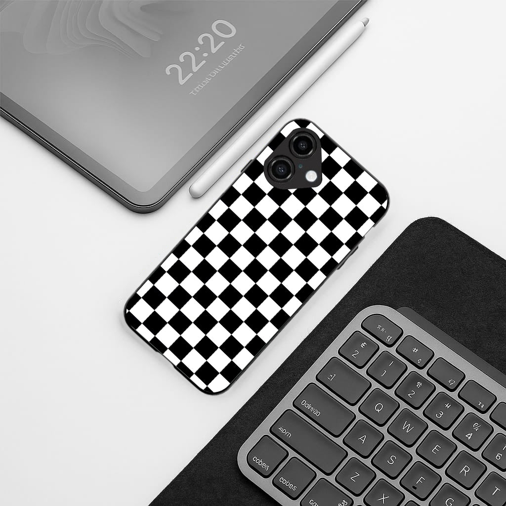 Black & White Check Pattern phone case for iphone 16 plus | Glass case