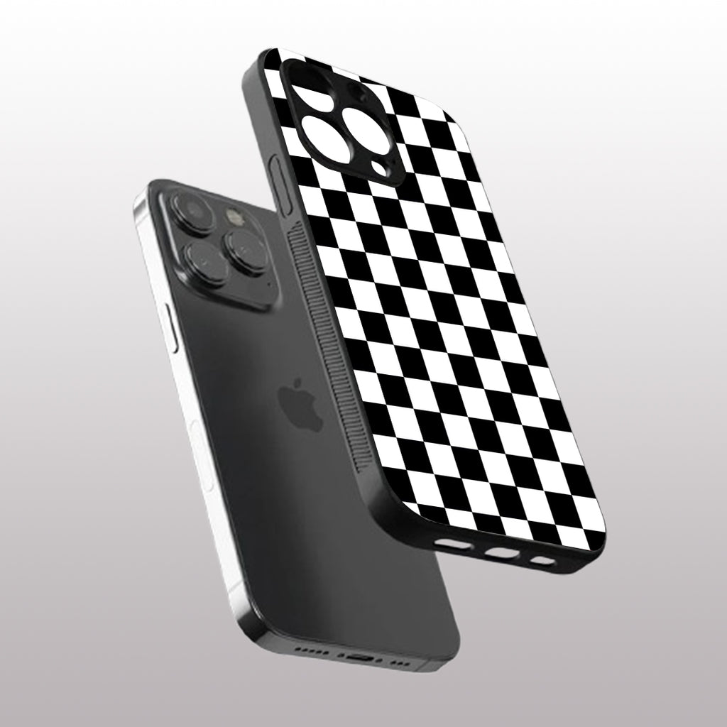 Black & White Check Pattern phone case for iphone 16 pro max | Glass case