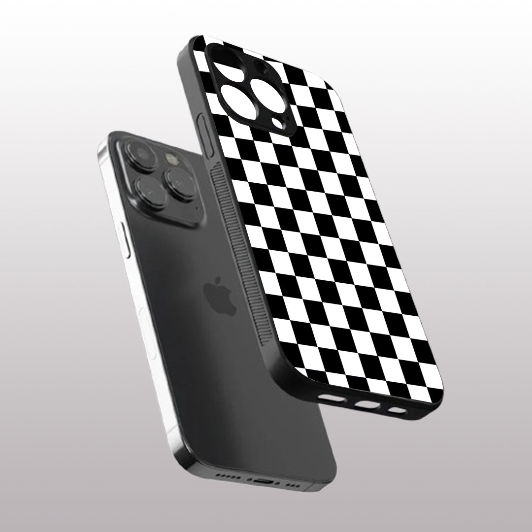Black & White Check Pattern phone case for iphone 16 pro max | Glass case