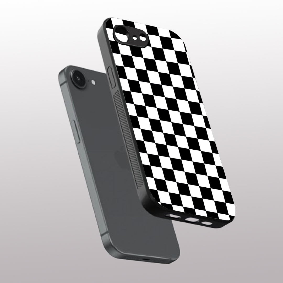 Black & White Check Pattern phone case for iphone 16E | Glass case