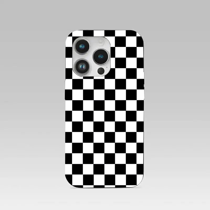 Black & White Check Pattern phone case for iphone 16 pro | Glass case