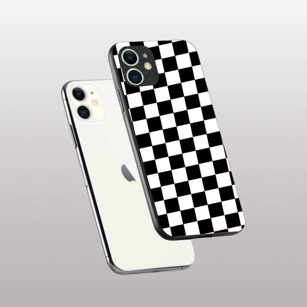 Black & White Check Pattern phone case for iphone 12 mini|Glass case