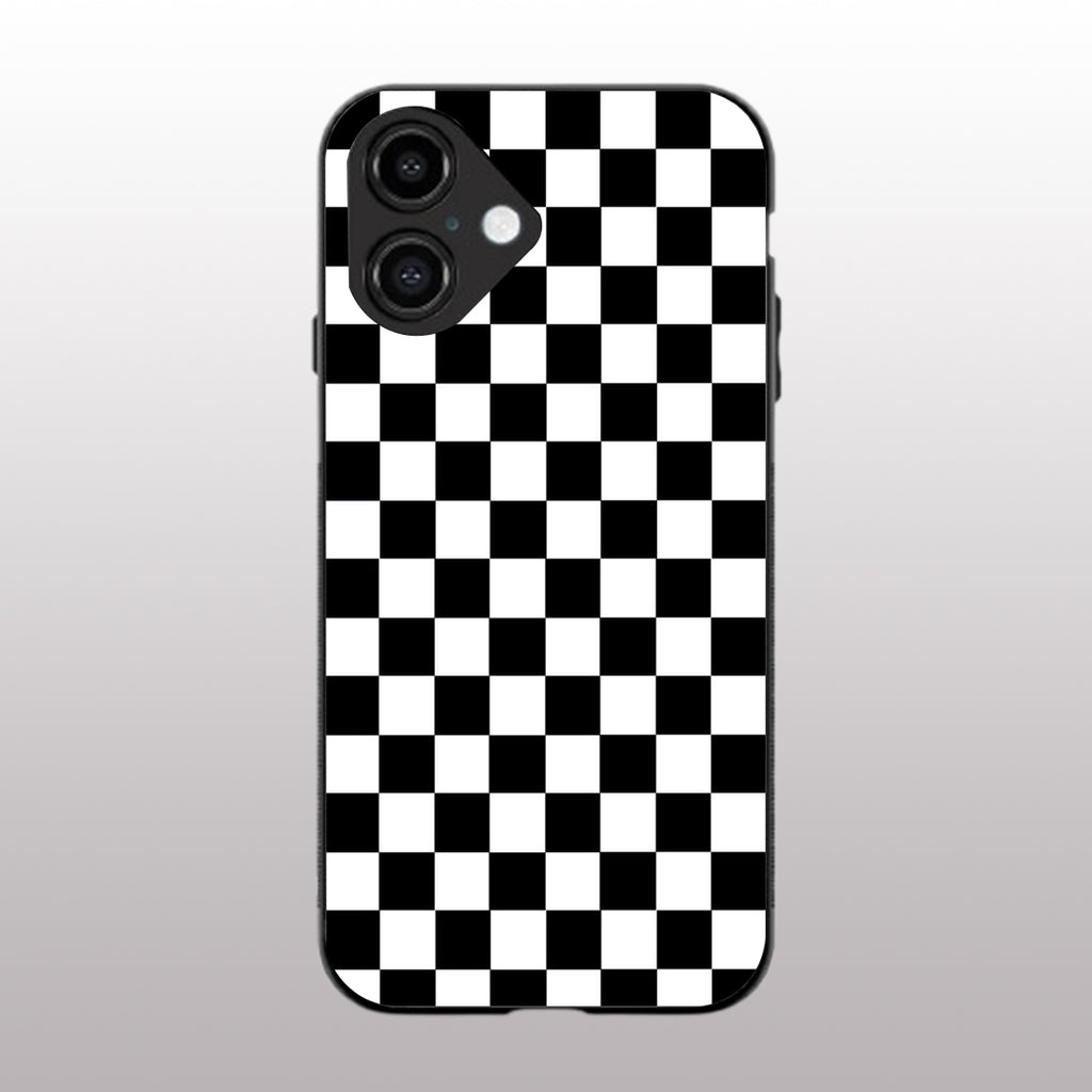 Black & White Check Pattern phone case for iphone 16 plus | Glass case