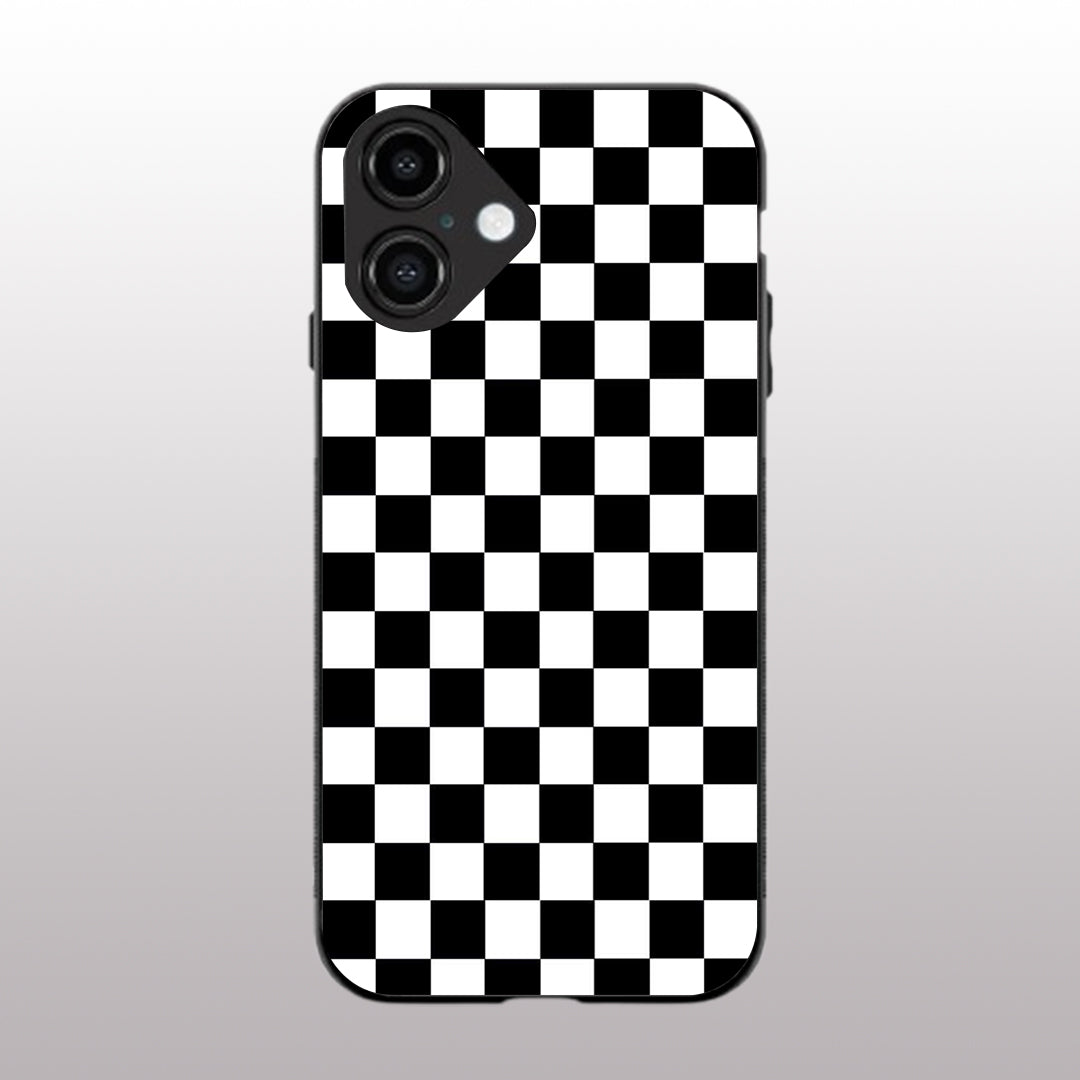 Black & White Check Pattern phone case for iphone 16 plus | Glass case