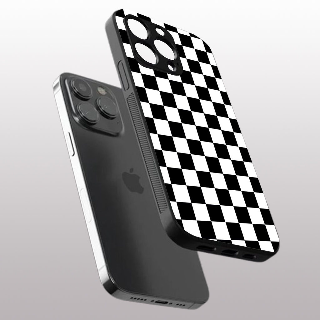 Black & White Check Pattern phone case for iphone 16 pro | Glass case