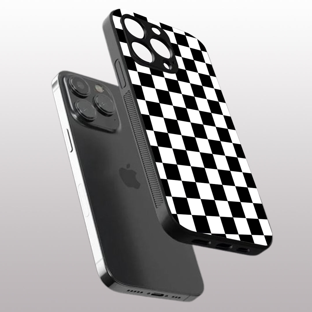 Black & White Check Pattern phone case for iphone 16 pro | Glass case