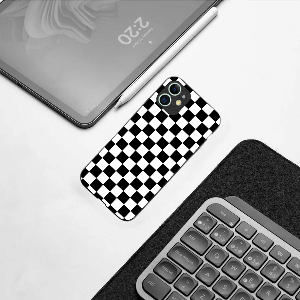 Black & White Check Pattern Phone Case for iPhone 11 | Glass Case