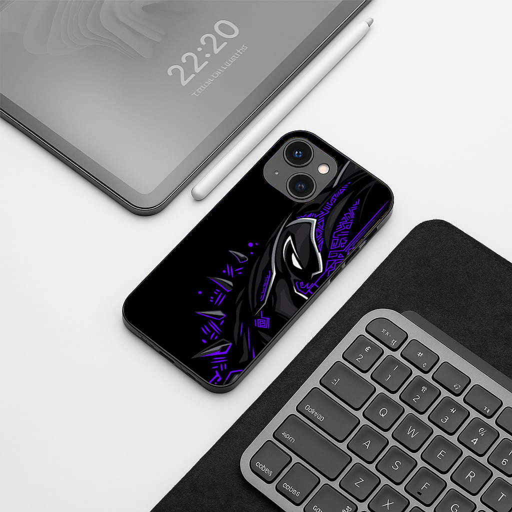 Black panther pattern phone case for iphone 13 mini |Glass case