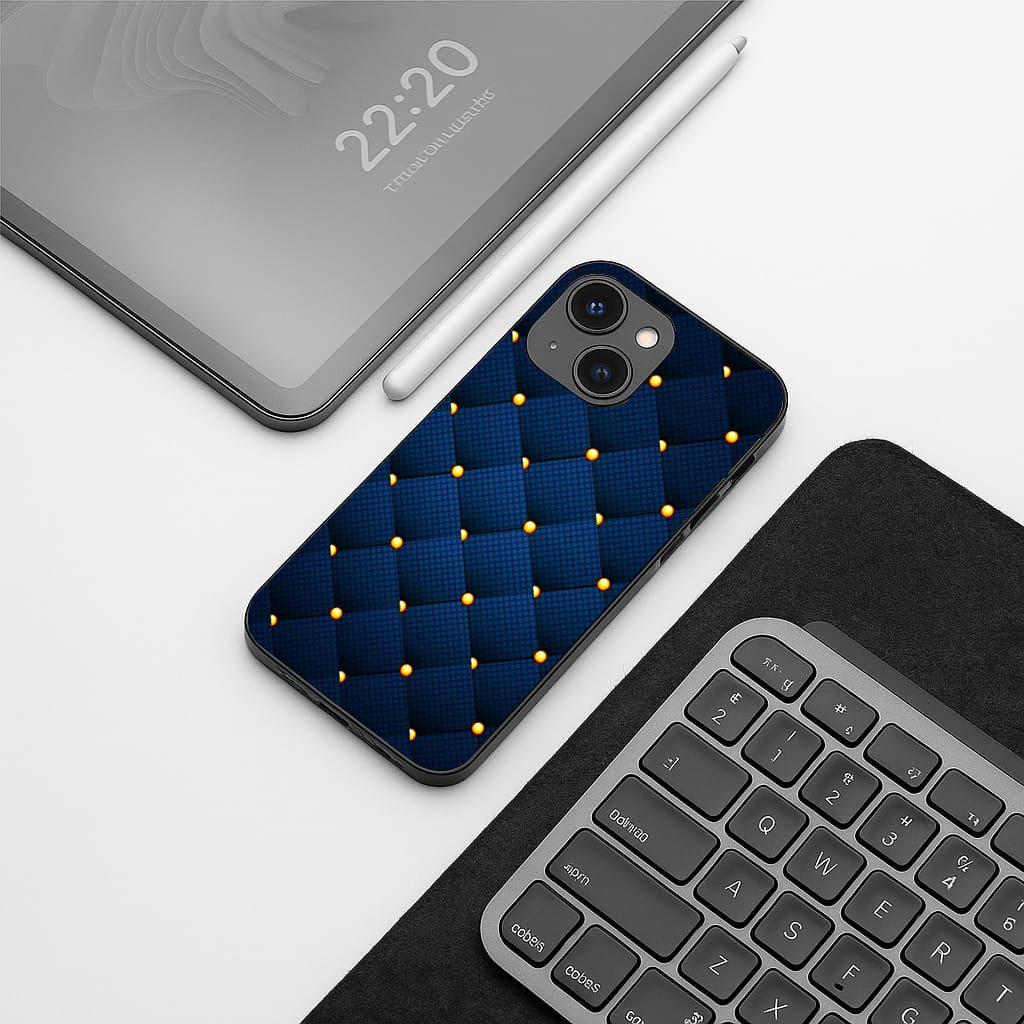 Blue Check Pattern phone case for iphone 15 plus | Glass case