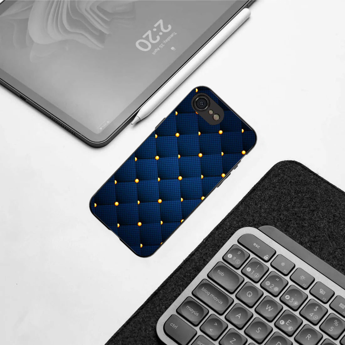 Blue Check Pattern phone case for iphone 16E | Glass case