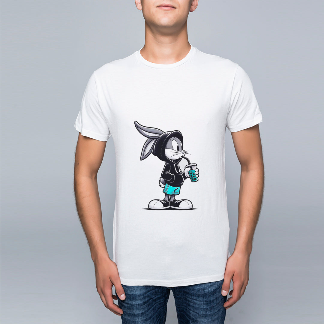 Cute Cartoon Bunny Printed T-Shirt for Men | Graphic Casual Tee | Cotton Polyester A4 Print Streetwear | Rentalkart Adtech Pvt Ltd