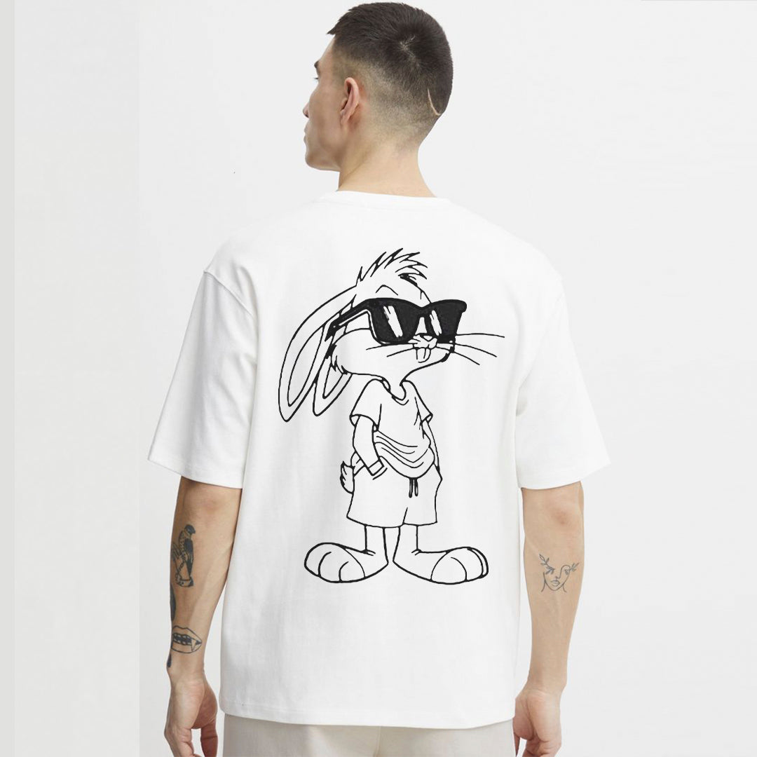 Cool Bunny Back Print T-Shirt for Men | Cartoon Graphic Streetwear Tee | Cotton Polyester A4 Print | Rentalkart Adtech Pvt Ltd