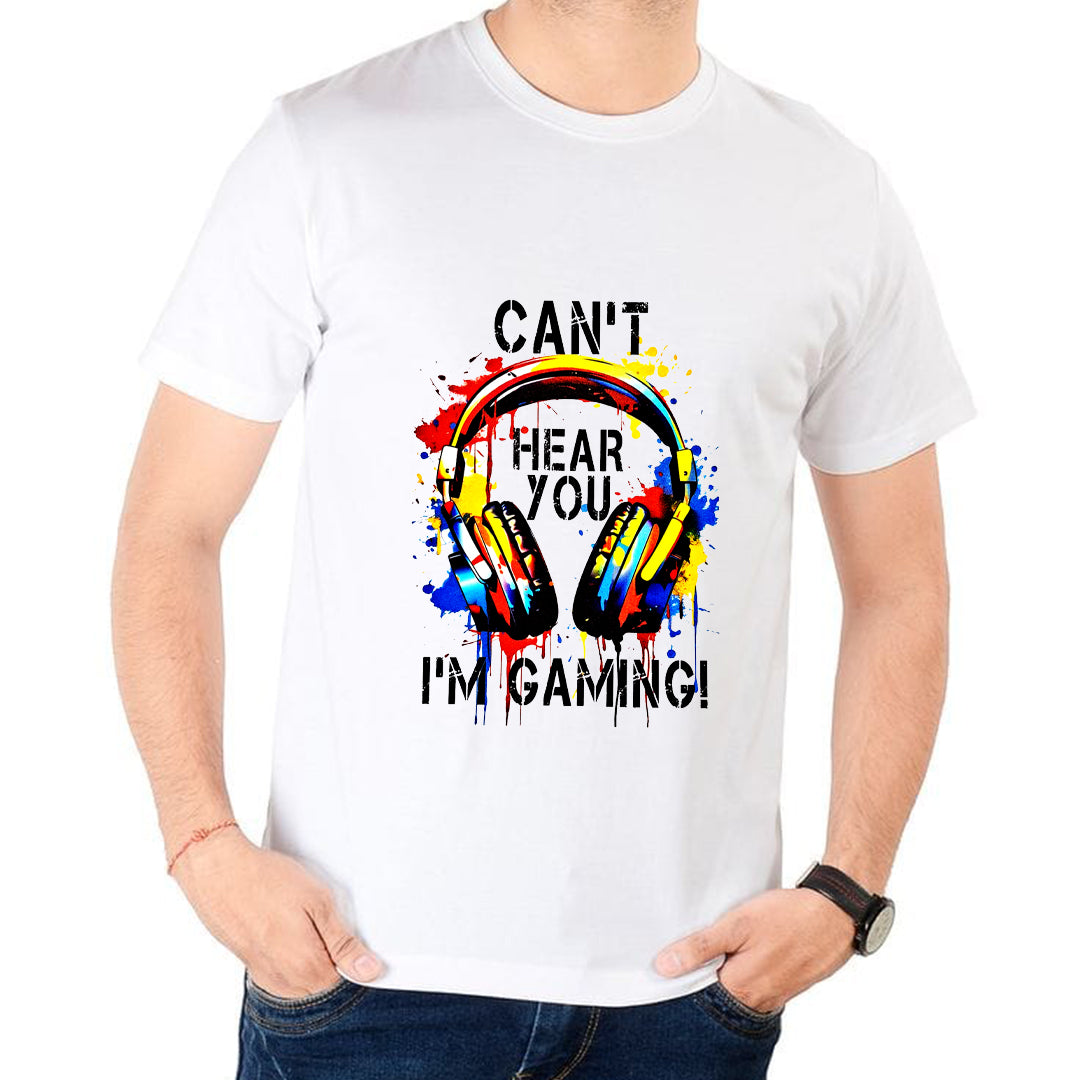 Can’t Hear You I’m Gaming T-Shirt for Men | Gamer Printed Graphic Tee | Cotton Polyester A4 Print | Rentalkart Adtech Pvt Ltd