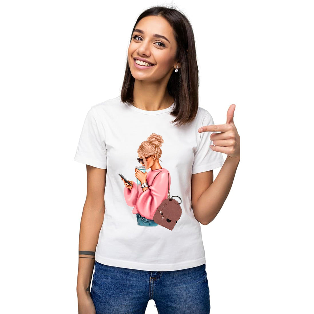College Vibes Girl Graphic Printed T-Shirt for Women | Premium Cotton + Polyester | White
