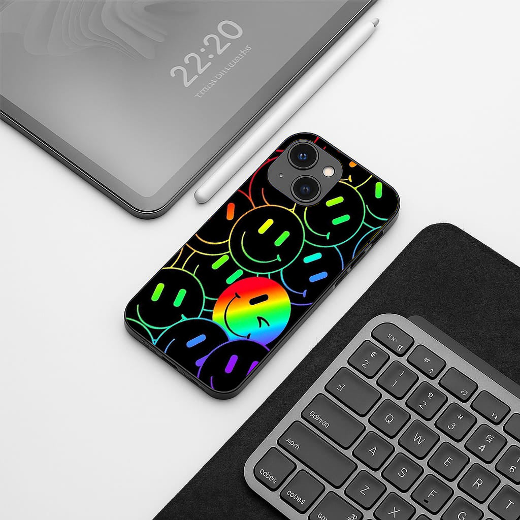 Colourful Smiles pattern phone case for iphone 13 mini | Glass case