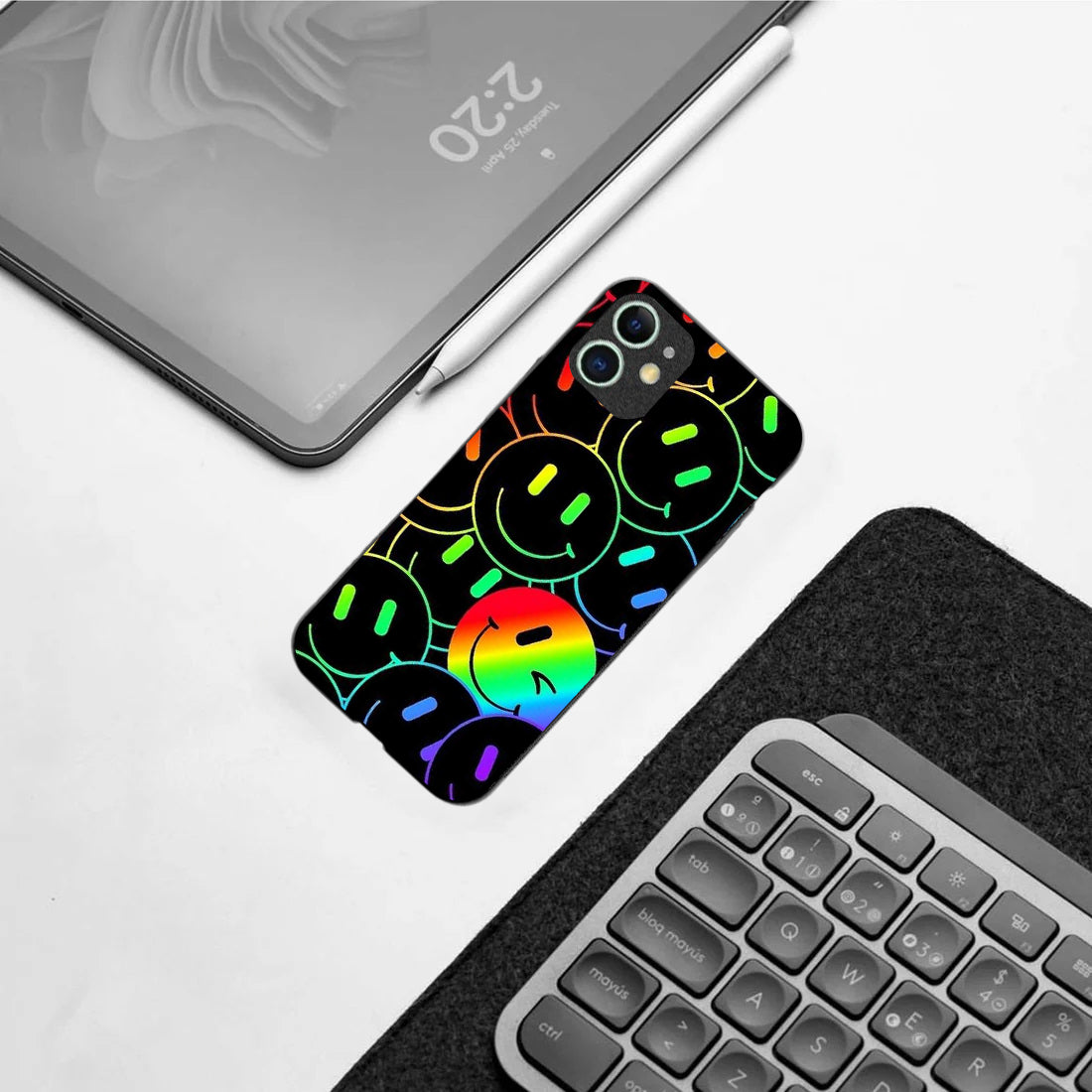 Colourful Smiles pattern phone case for iphone 12 mini|Glass case