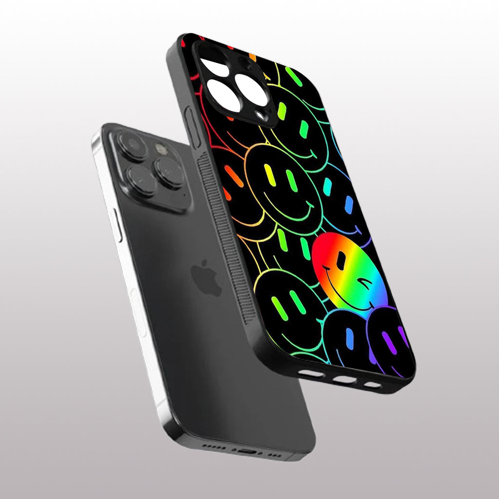 Colorful Smiles pattern phone case for iphone 15 pro max | Glass case
