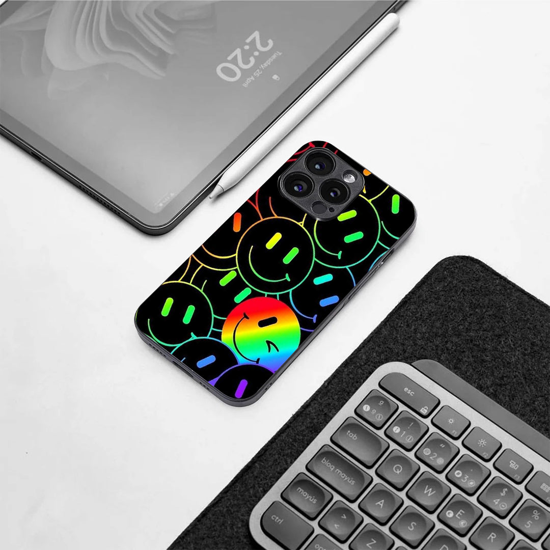 Colourful Smiles pattern phone case for iphone 14 pro | Glass case