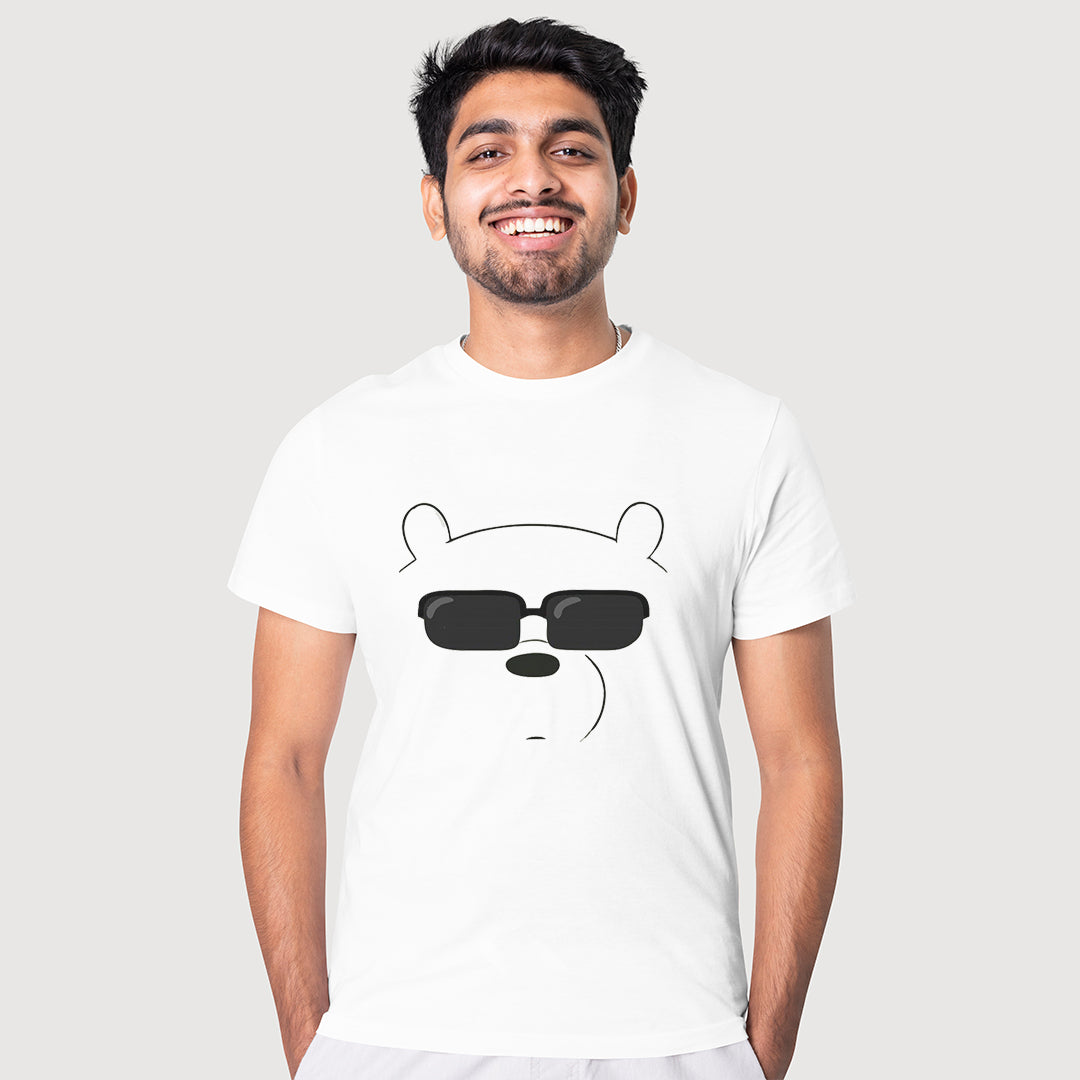 Cool Polar Bear Printed T-Shirt for Men | Minimal Cartoon Graphic Tee | Cotton Polyester A4 Print Casual Wear | Rentalkart Adtech Pvt Ltd