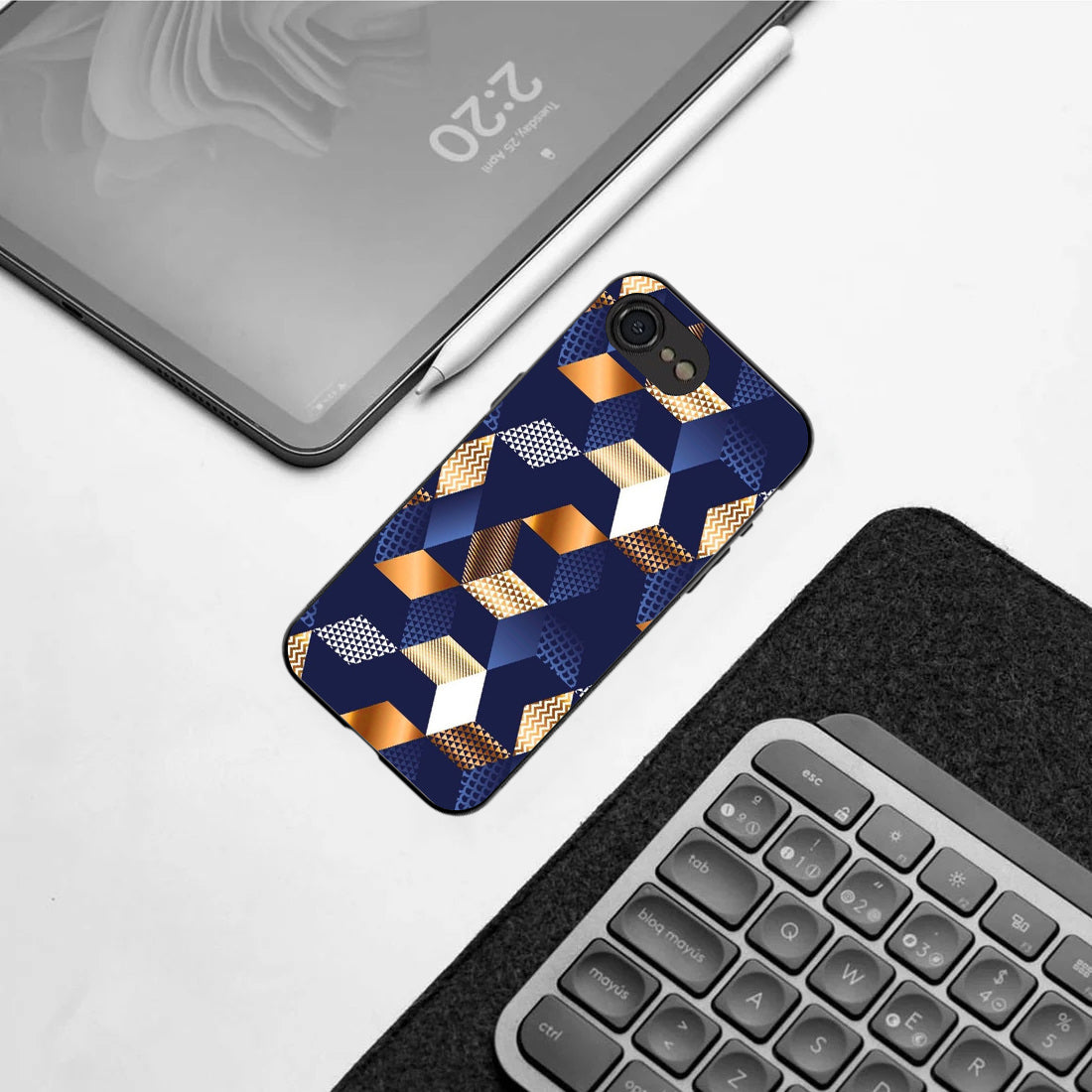 Distorted Wood Blue pattern phone case for iphone 16E| Glass case