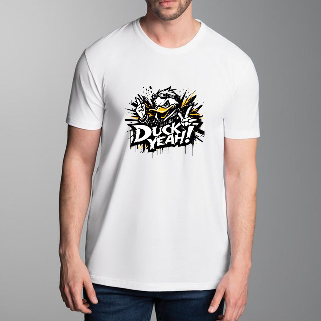 Duck Yeah Printed T-Shirt for Men | Funny Cartoon Duck Graphic Tee | Cotton Polyester A4 Print Casual Wear | Rentalkart Adtech Pvt Ltd