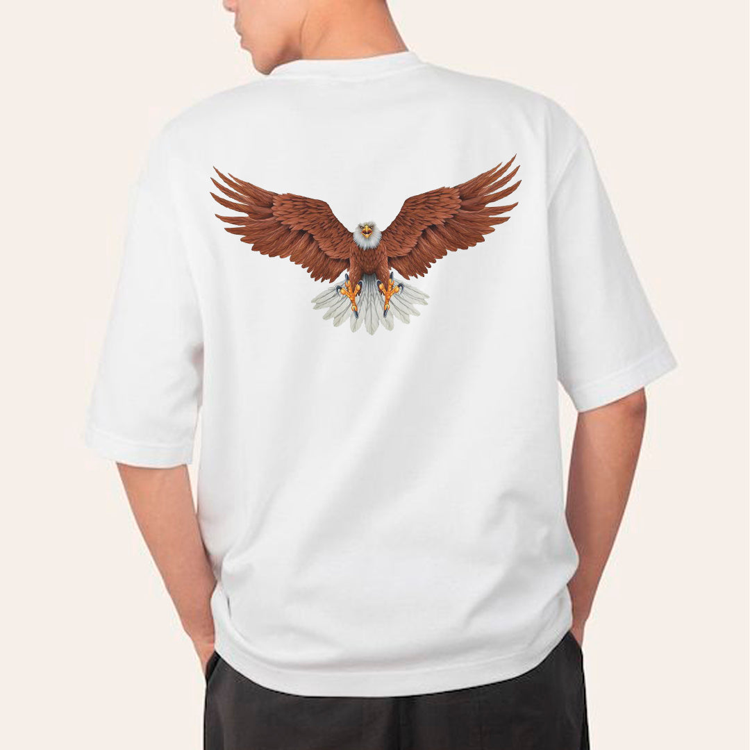 Flying Eagle Back Print T-Shirt for Men | Animal Graphic Streetwear Tee | Cotton Polyester A4 Print | Rentalkart Adtech Pvt Ltd