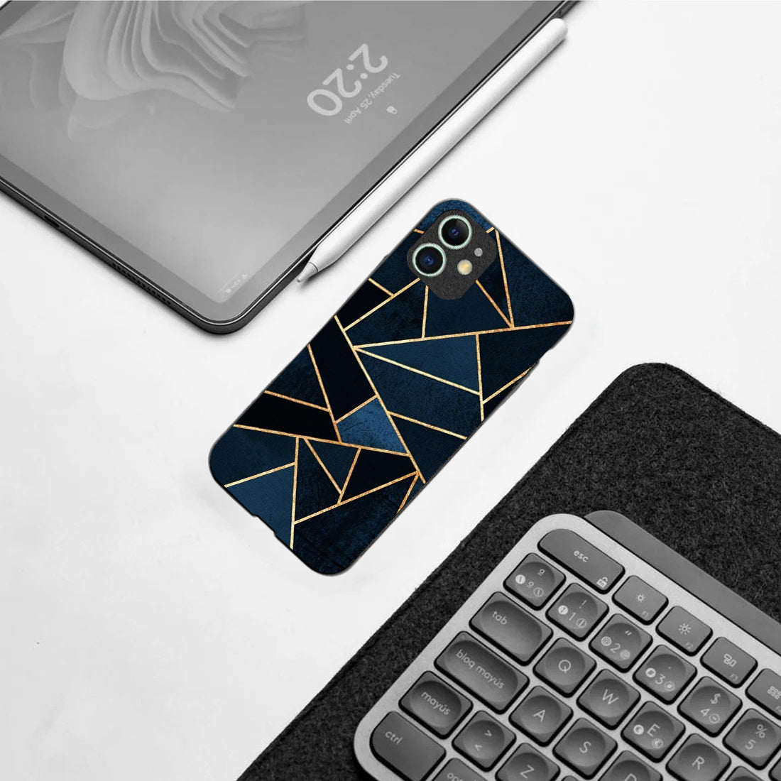 Elite Blue Geometric pattern phone case for iphone 12 mini|Glass case