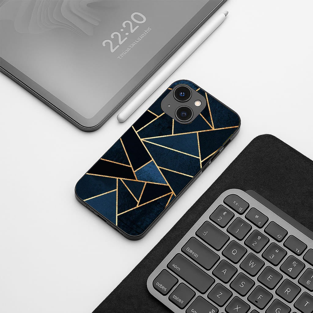 Elite Blue Geometric pattern phone case for iphone 13 | Glass case