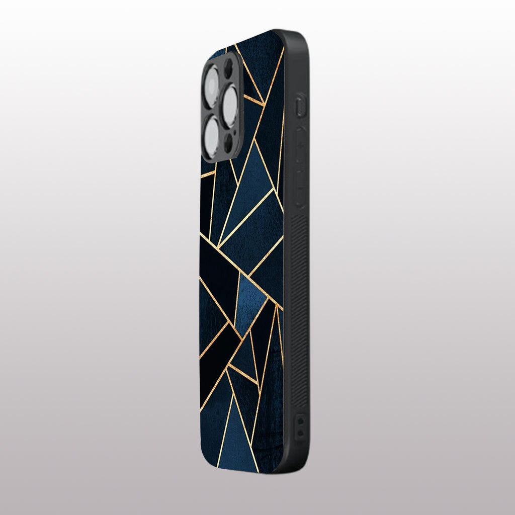 Elite Blue Geometric pattern phone case for iphone 16 pro max |Glass case