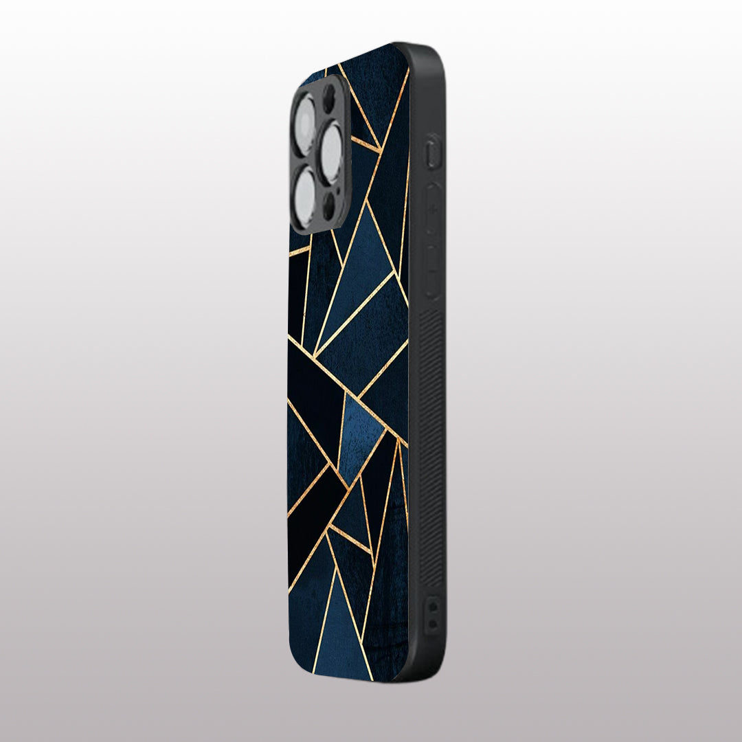 Elite Blue Geometric pattern phone case for iphone 16 pro max |Glass case