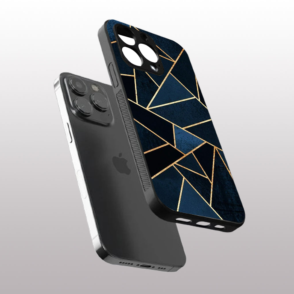 Elite Blue Geometric pattern phone case for iphone 16 pro max |Glass case