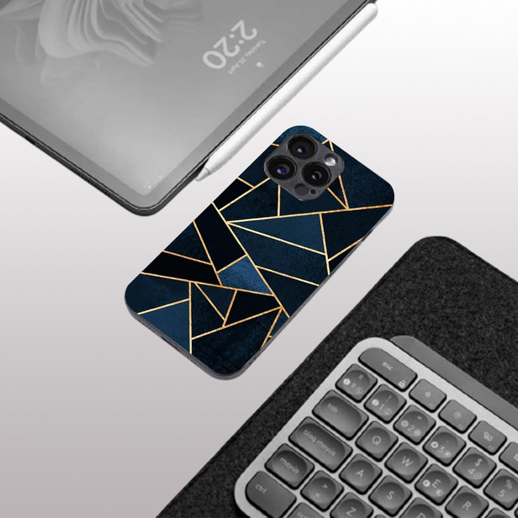 Elite Blue Geometric pattern phone case for iphone 16 pro max |Glass case