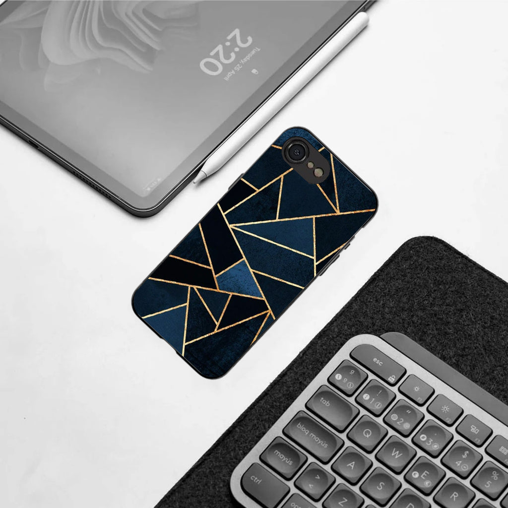 Elite Blue Geometric pattern phone case for iphone 16E| Glass case
