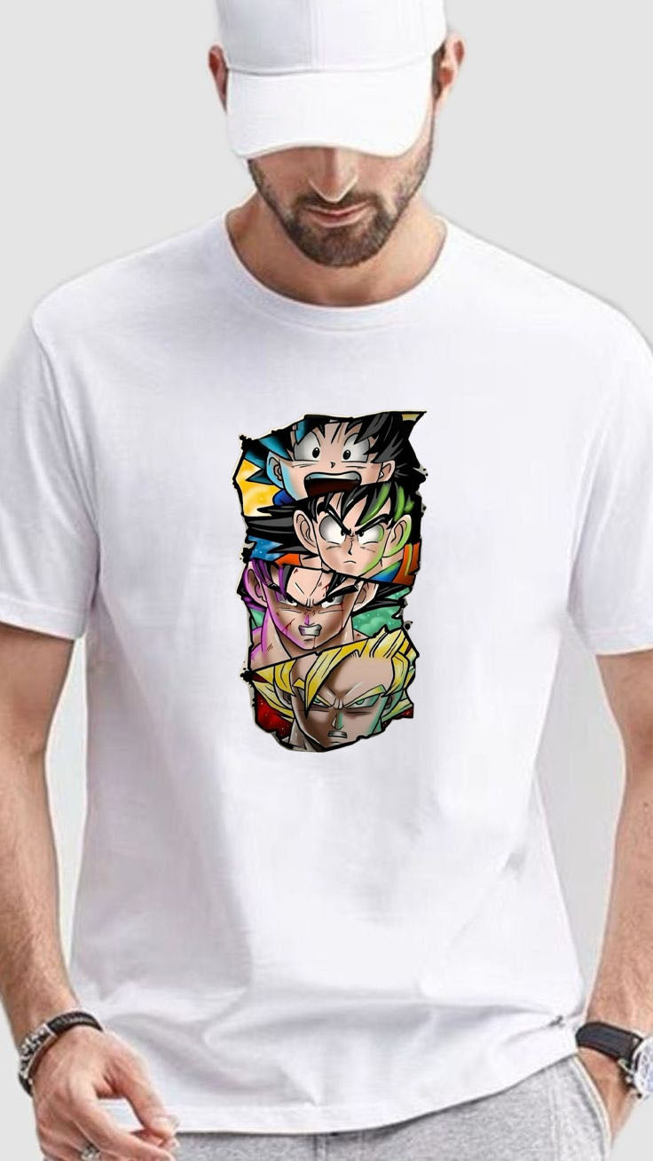 Anime Fusion Printed T-Shirt for Men | Saiyan Evolution Graphic Tee | Cotton Polyester A4 Print | Anime Streetwear India | Rentalkart
