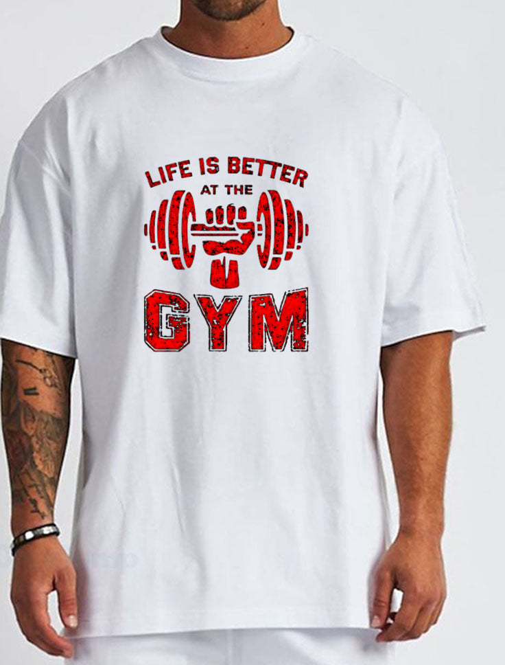 Gym Motivation T-Shirt for Men | Life is Better at the Gym Printed Tee | Fitness Workout T-Shirt | Cotton Polyester A4 Print | Rentalkart