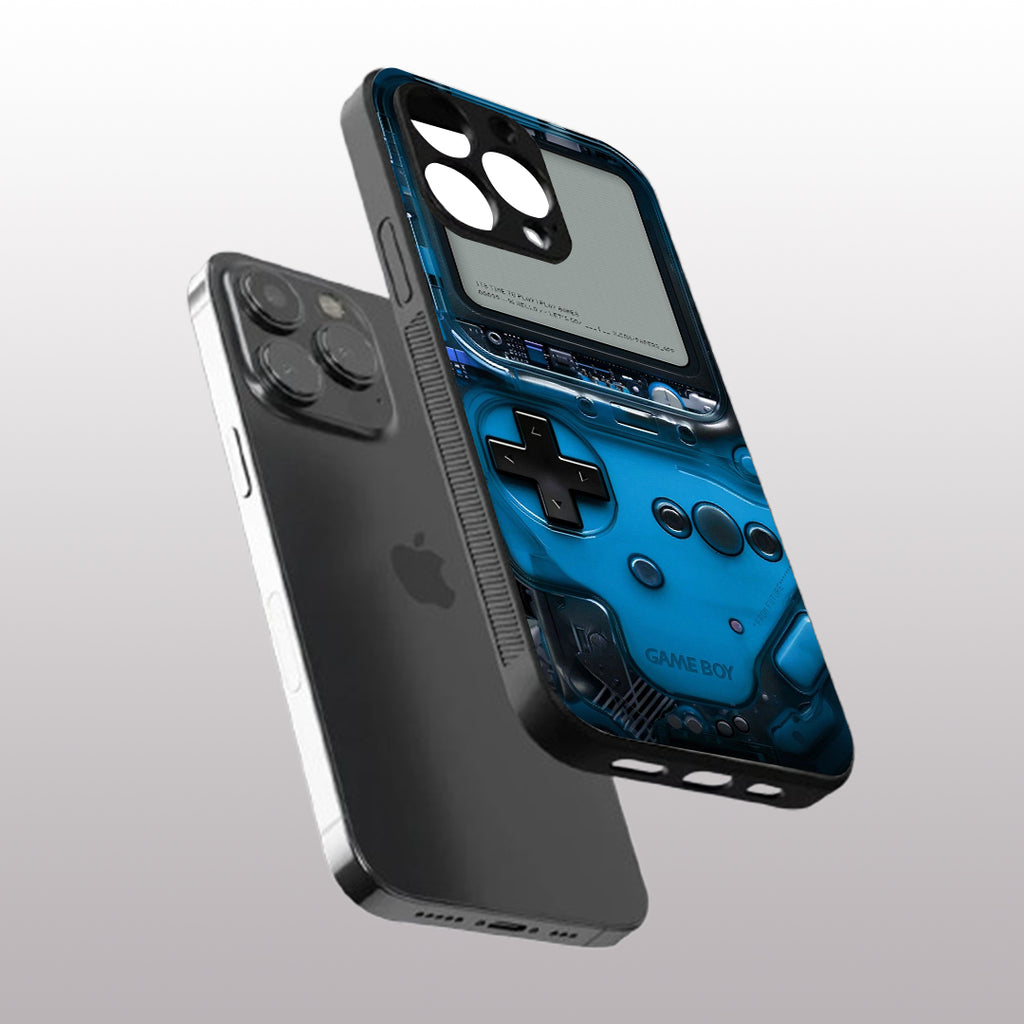 Game Boy Classic Blue pattern phone case for iphone 16 pro max | Glass case