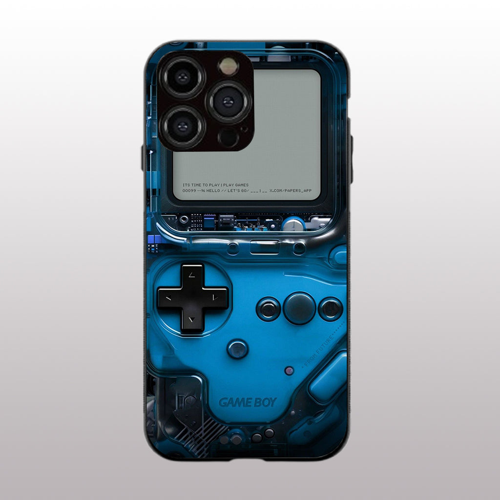 Game Boy Classic Blue pattern phone case for iphone 15 pro max |Glass case