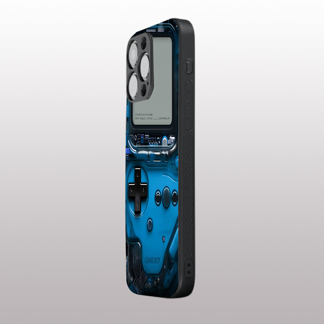 Game Boy Classic Blue pattern phone case for iphone 16 pro max | Glass case