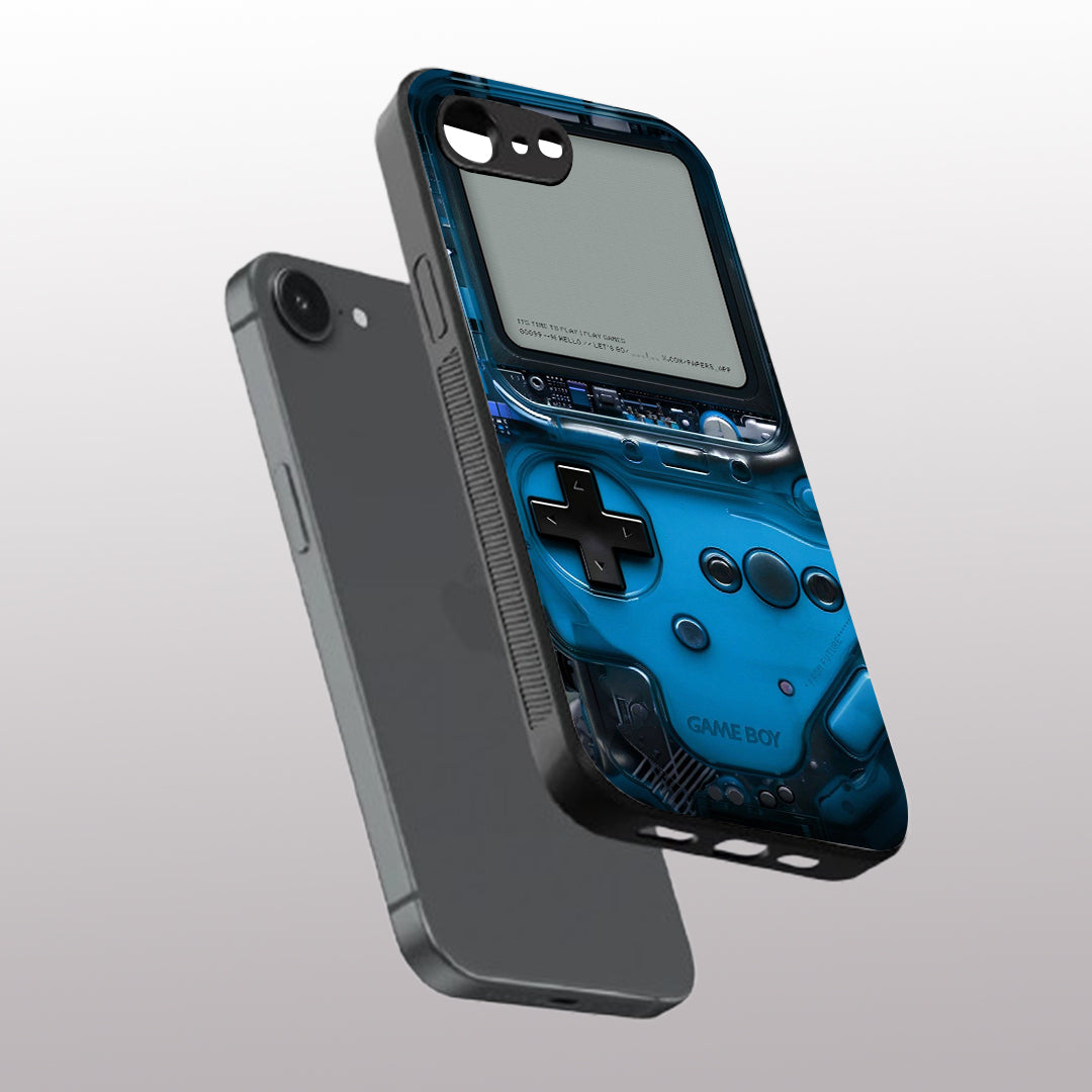 Game Boy Classic Blue pattern phone case for iphone 16E |Glass case